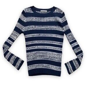 Becken Striped Ribbed Sweater Navy Blue Gray Size XL